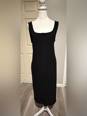 a new day Black Ribbed Button-Front Midi Dress